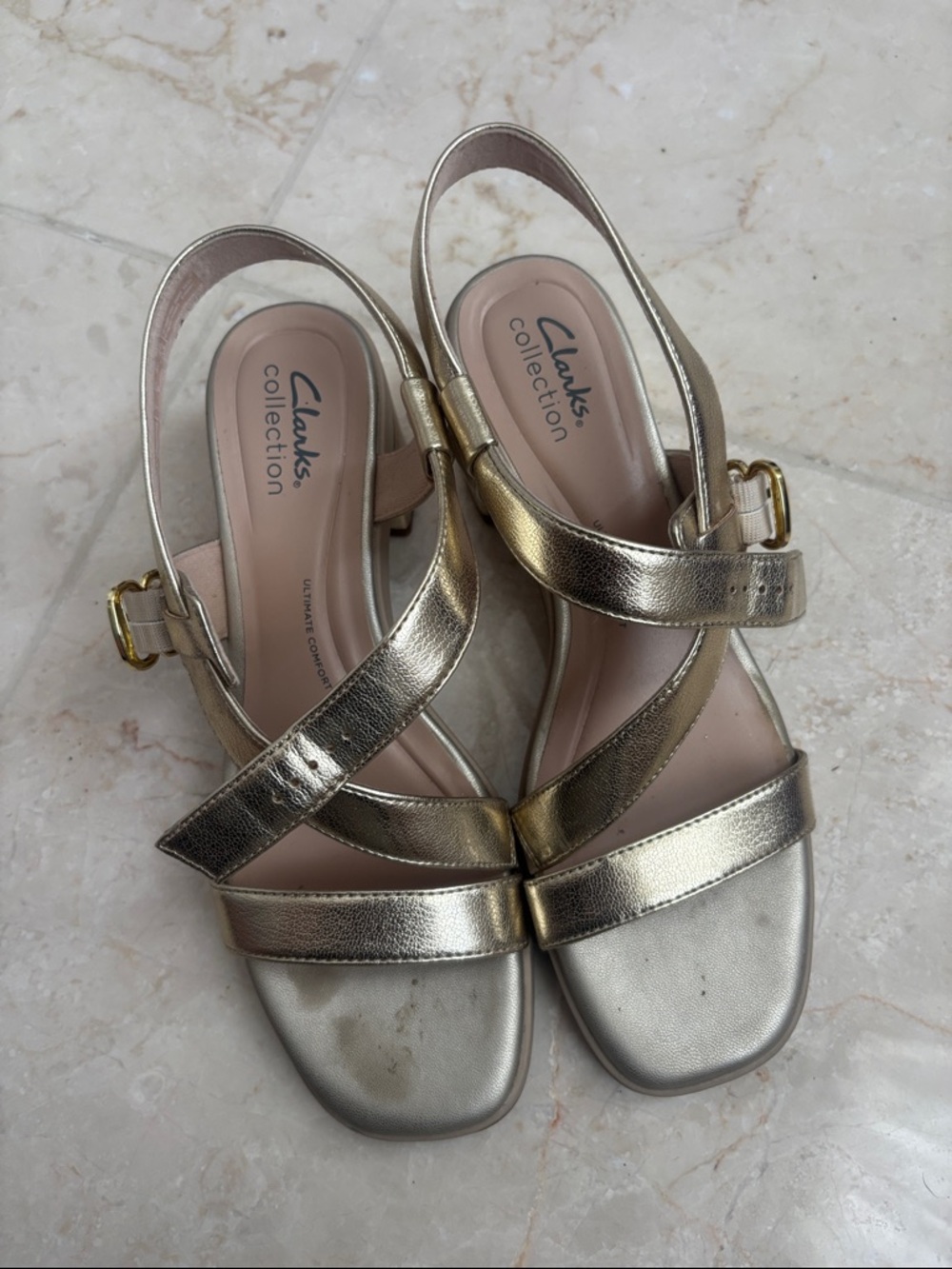 Clarks Metallic Gold Strappy Slingback Sandals